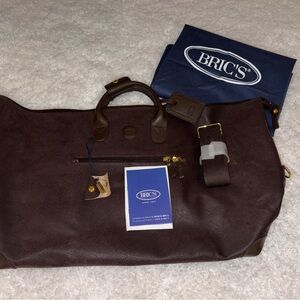 Bric's Dark Brown Pebbled Leather Duffel with Gold Hardware